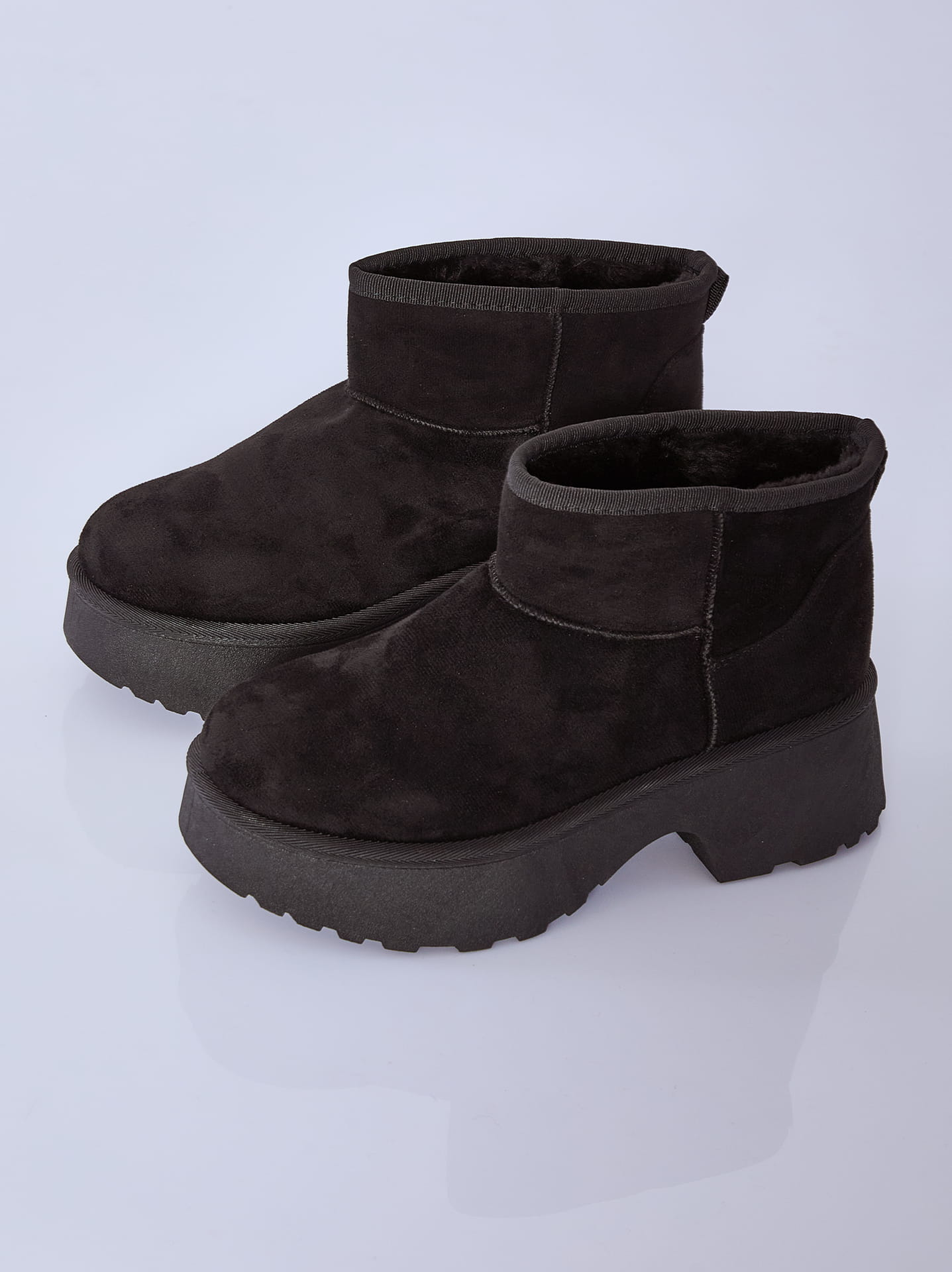Μποτάκια chunky με όψη σουέντ σε μαύρο