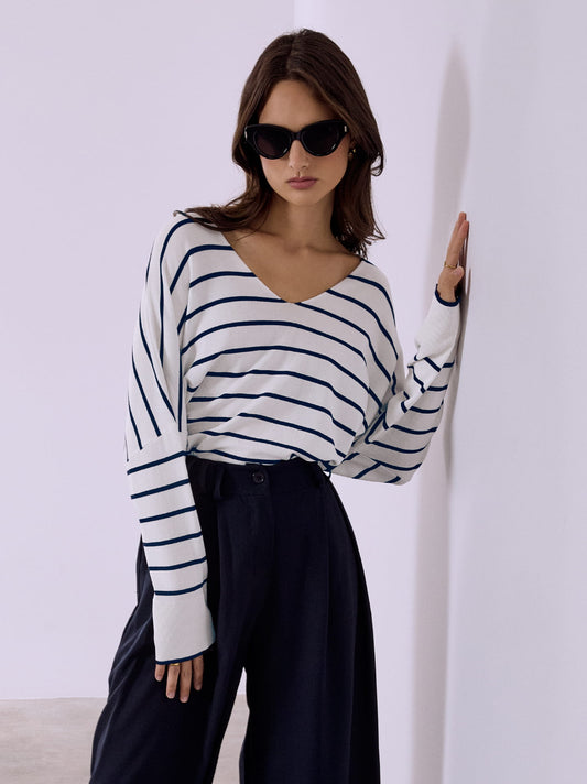 Μπλούζα ριγέ oversized σε σκούρο μπλε
