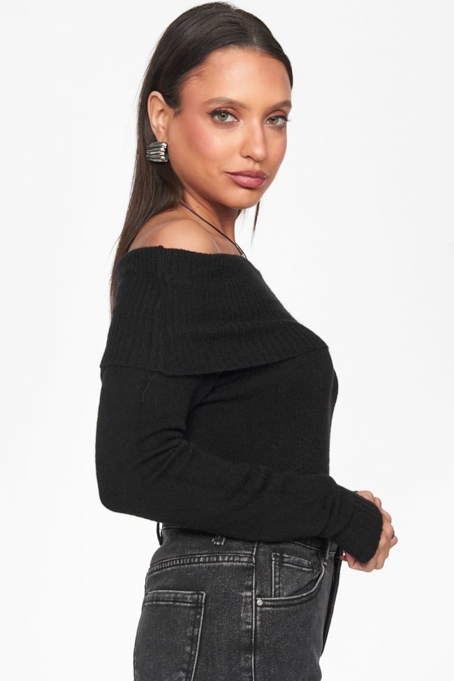 Top Πλεκτό Off Shoulder ΜΑΥΡΟ