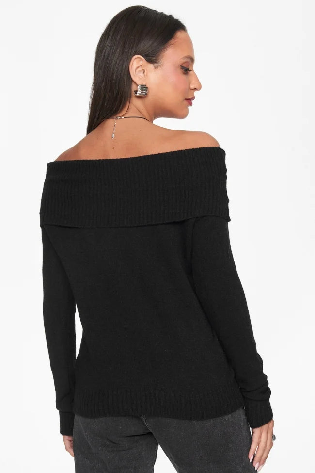 Top Πλεκτό Off Shoulder ΜΑΥΡΟ