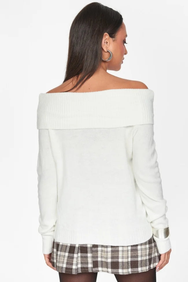 Top Πλεκτό Off Shoulder ΑΣΠΡΟ